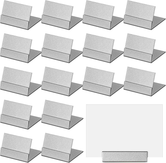24 Pcs Small Table Number Holders Metal Place Card Holder Vintage Mini Table Number Name Card Display Stand for Wedding Memo Reception Photo Picture Party Restaurant, 1.4 x 1.3 x 1 Inch (Silver)