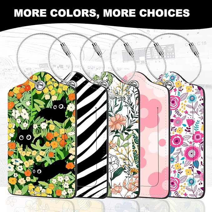 2Pack Luggage Tags for Suitcases, Cute Unique Pu Leather Cruise Luggage Tag with Privacy Cover ID Label Address Card and Metal Ring Suitable for Women Men Kids Travel Bag Black Marble Texture
