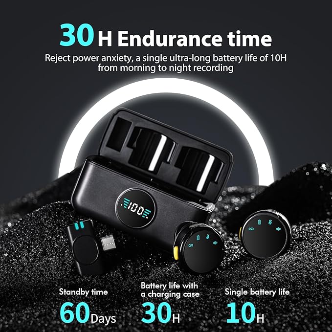Mini Microphone for iPhone 15 16 17/Android/Tablets with USB C Plug,Wireless Lavalier Microphone with Charging case,30H Battery Life,Noise Reduction,Clip-on Mic for Video Recording,YouTube,TikTok