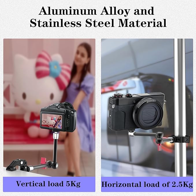 Taisioner 9.8" Magic Arm Clamp Kit with 1/4" 3/8" Screw 360° Ball Heads Articulating Arm with Super Clamp Camera Monitor Mount for Light Monitor Webcam or Camera 1.5kg for Table Tube