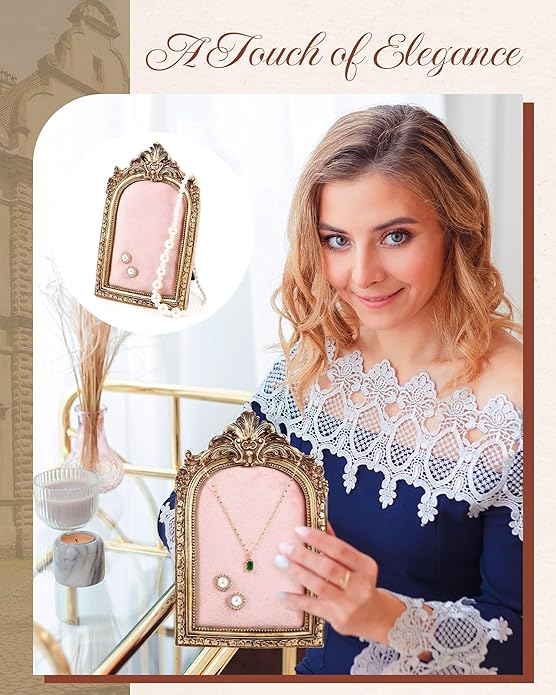Jewelry Display Stand Vintage Necklace Organizer Ring Holder Earring Tray Resin Jewelry Photography Props Frame with Velvet Backing for Gifts