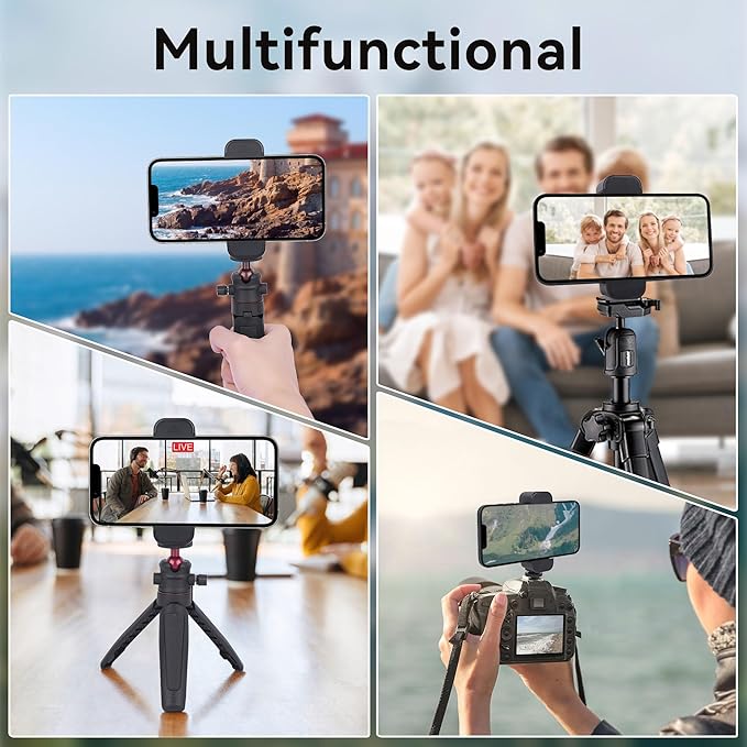 Phone Tripod Mount with Cold Shoes, Universal Cell Phone Tripod Mount Adapter, Smartphone Holder Adapter with 1/4 inch Screw, Phone Holder Clip Connector Head for Monopod Selfie Stick Flexible（812001）