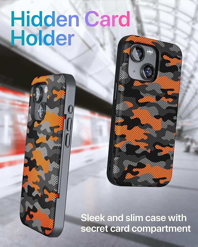 TORU for iPhone 15 Wallet Case with Card Holder, Hidden ID Credit Card Slot Flip Kickstand, Slim Fit Shockproof Heavy Duty Phone Cover with Strap - Camouflage Pattern