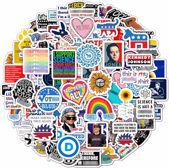 BulbaCraft 100Pcs Liber al Stickers, Demo crat Stickers and Decals for Laptops and Water Bottles, Libertar ian Decals, Gifts for Women & Men