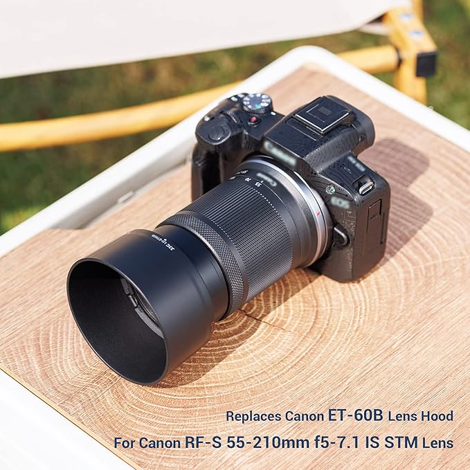 JJC ET-60B Lens Hood for Canon RF-S 55-210mm f/5-7.1 is STM Telephoto Zoom Lens on Canon R50 R100 Replaces Canon ET-60B with Reversible Design, Compatible with 55mm Filter and Lens Cap
