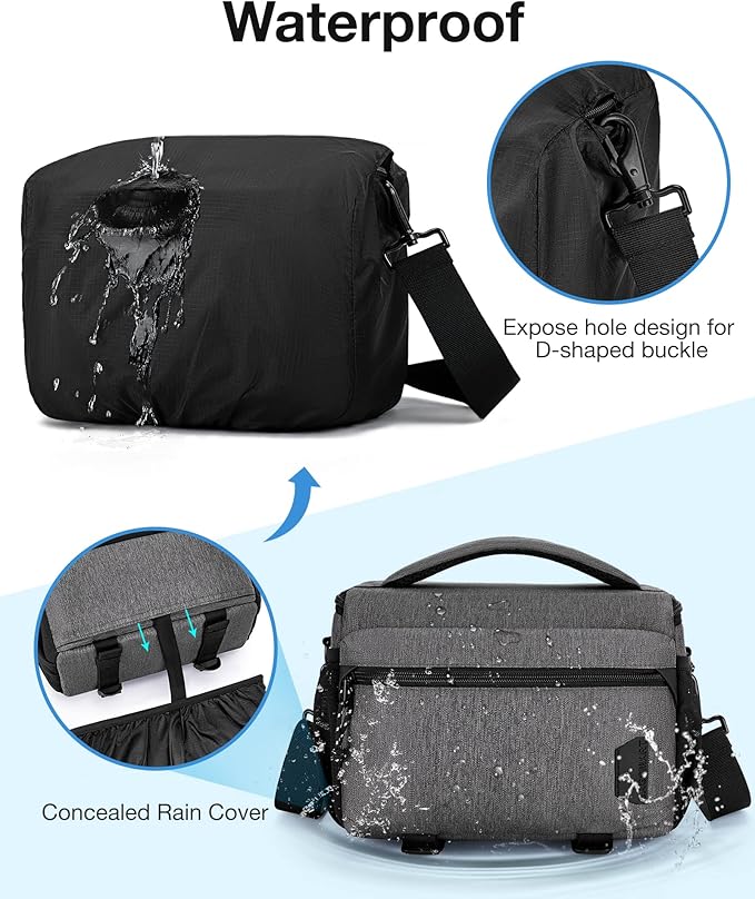 BAGSMART Small Camera Sling Bag for Photographers, Compact Camera Shoulder Bags for DSLR/SLR/Mirrorless Cameras, Waterproof Crossbody Camera Case with Tripod Holder, Grey