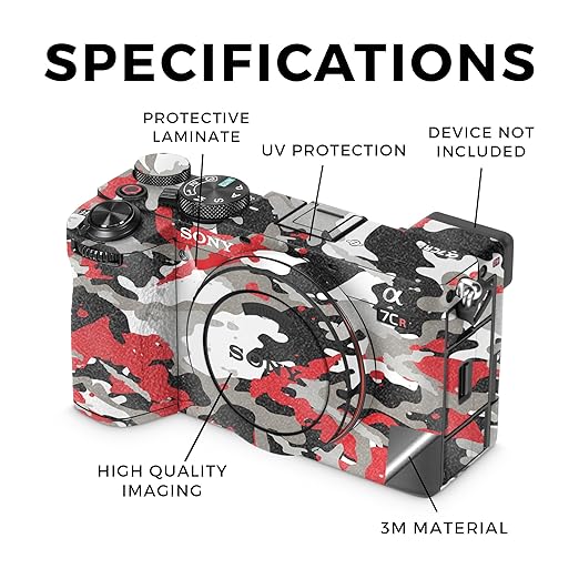 Glossy Glitter Camera Skin Compatible with Sony Alpha 7CR Camera (2023) - Red Camo - Premium 3M Vinyl Protective Wrap Decal Cover - Easy to Apply | Crafted in The USA by MightySkins