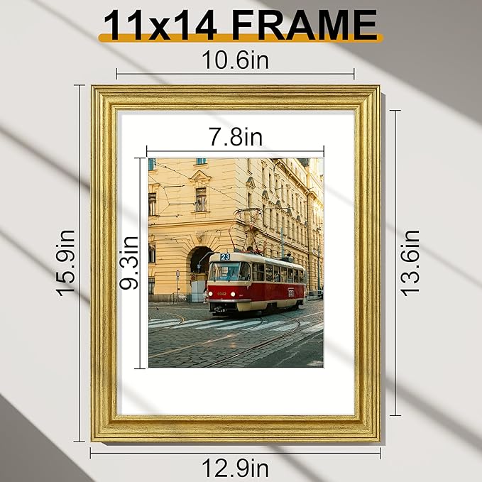 Vittanly 11x14 Picture Frames Set of 2, Ornate Vintage Photo Frame for Wall Mount, Display 8x10 Pictures with Mat or 11x14 without Mat, Rustic Gold