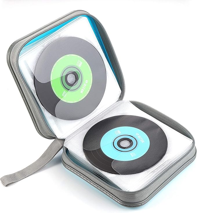 alavisxf xx CD Case, 48 Capacity Hard Plastic DVD Case Portable Zipper CD Case Holder Large Storage Disc Wallet Bag for Car Home Travel (Sky Blue, 48 Capacity)
