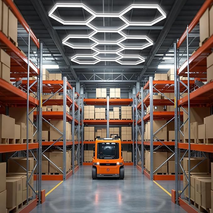 BRILLIHOOD Hexagon Garage Lights, 10-100% Dimmable LED Honeycomb Lights, 23040LM, 6500K Super Bright, 5 Grid Systems Car Detailing Lighting for Warehouse Workshop Basement Gym