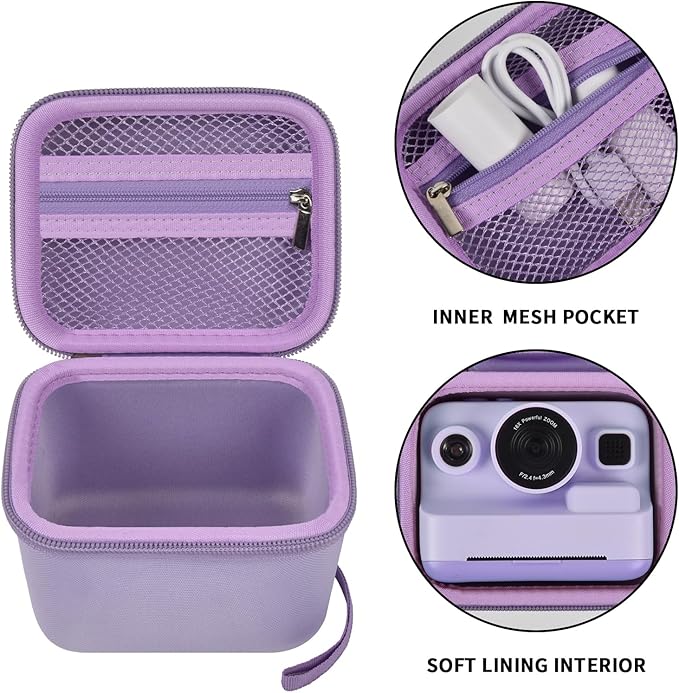ANKHOH Case for Dylanto/for DUDUDRAGON/for Yehtta/for Gofunly/for LETSHAH Kids Camera Instant Print, 1080P Kid Camera Storage Organizer Gifts Bag for Printing Paper and Toy Accessories,Purple-Only Box