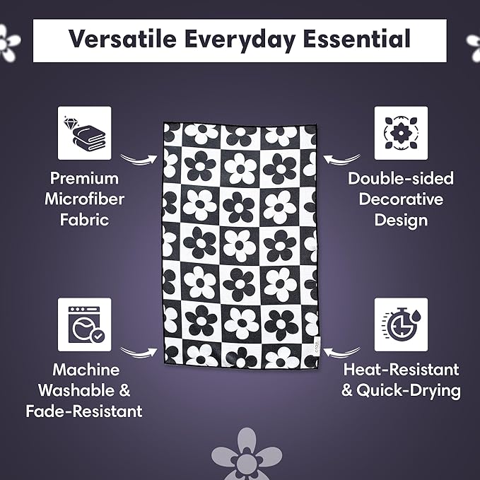 Reversible Microfiber Towel - Ultra Absorbent, Quick-Drying Hand Towels - Modern Design, Scratch-Free, Lint-Free for Kitchen, Bathroom, Car Cleaning - 19x29 Inches, Set of 1 (8 Track- Black/White)