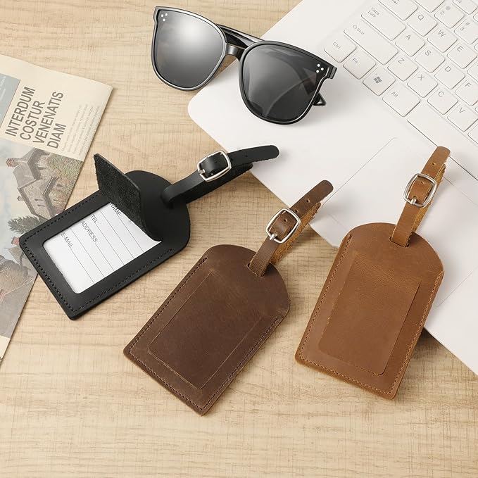 Ringsun Genuine Leather Luggage Tag for Suitcases ID Tags Bag Tags for Luggage (8 Pack, All Color)