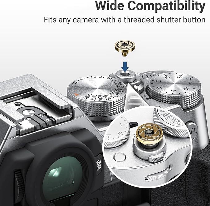 JJC Camera Soft Release Button, Shutter Button for Fuji Fujifilm X-M5 X-T5 X-T4 X-T50 X-T30 III II X-PRO3 X100VI X100V X-E5 X-E4 X Half Q3 M9 Sony RX10 IV RX10 III Nikon Zf Df, Golden Aperture Pattern
