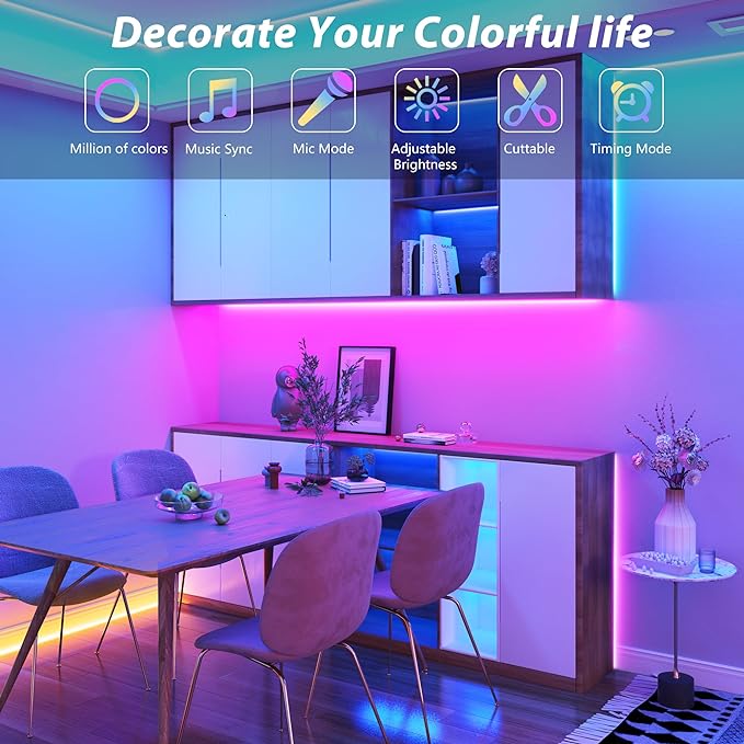 300FT Led Lights for Bedroom, Color Changing RGB Led Strip Lights Indoor, Music Sync Led Light Strip with Remote and App Control, DIY Led lights for Room Home Decor Ambient Lighting (3*100FT)