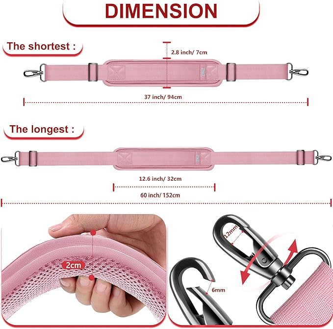 ZINZ 60" Universal Bag Strap with Ultra-Thick Fixed Breathable Pad Adjustable Heavy-Duty Shoulder Strap for Laptop Bag Crossbody Luggage Gym Bag Camera Bag and More -P01K01