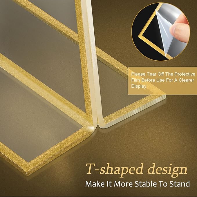 Hoteam 18 Pack Acrylic Sign Holder 4 x 6 Inch Gold Frames Wedding Table Number Holders, Double Sided Picture Frame Clear Display Menu Stand for Home Photo Flyers Wedding Party (Vertical)