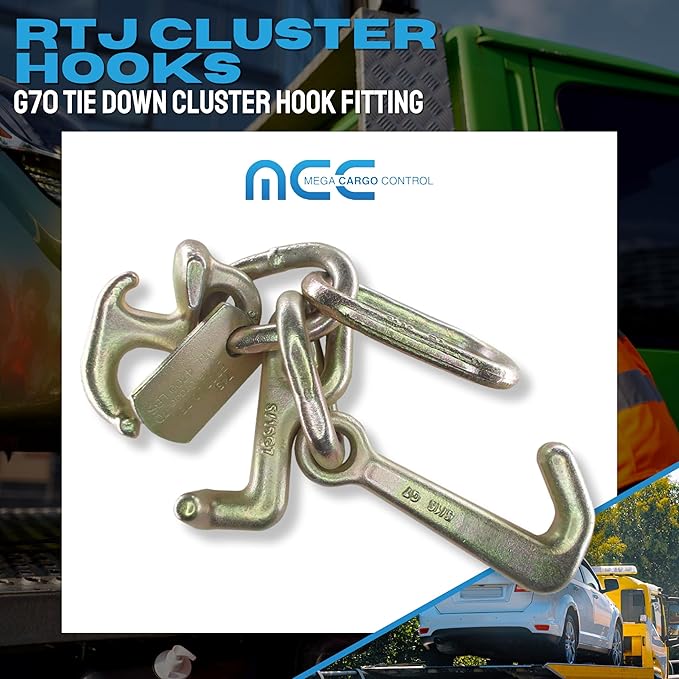 Mega Cargo Control 5/16" G70 RTJ Cluster Hook w/Link | Towing Hooks for Tow Truck, Heavy Duty Wrecker Hauler, Hauler Trailer (30 - Pack)