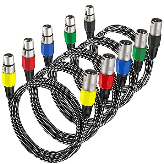 XLR Cable 6 FT/5 Pack, Microphone Cable 3 Pin Nylong Braided Balanced XLR Male to Female Heavy Duty Mic Patch Cords (Pure Copper Conductors)