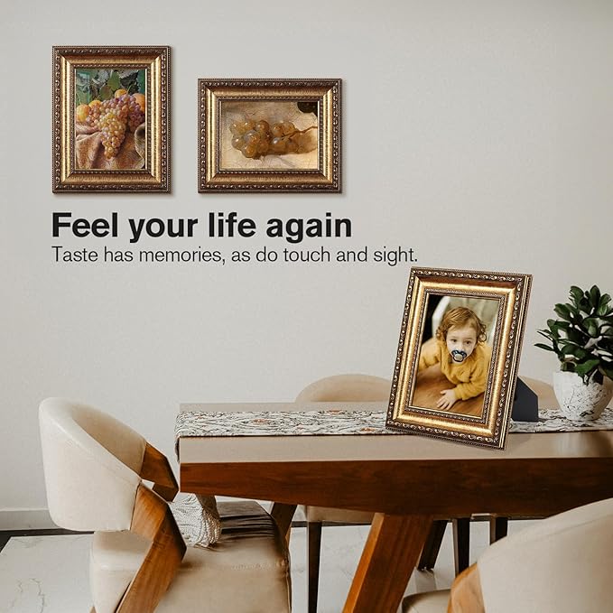 5x7 Gold Picture Frame, Ornate Vintage Picture Frames for Wall or Tabletop Display, 5x7 Photo Frame Gold with Real Glass, Display Poster 4x6 with Mat or 5x7 without Mat for Antique Déco