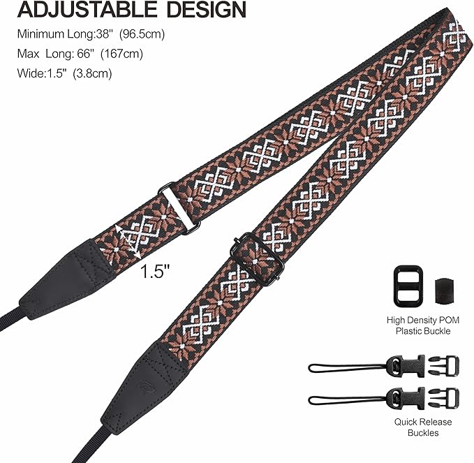 Padwa Lifestyle Adjustable Camera Strap - 1.5" Top Layer Cowhide Head Camera Straps for Photographers, Cotton Adjustable Neck Shoulder & Crossbody Strap Quick Release for All Cameras and Binoculars