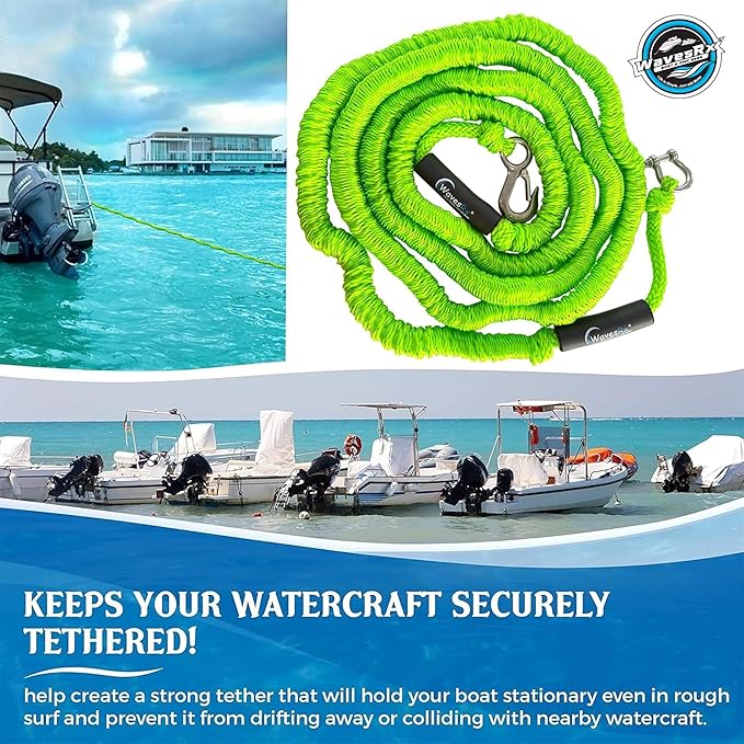 WAVESRX AnchorMate Bungee Line | Boat Bungee Dock Lines for Boats, PWCs & Kayaks | Absorbs Shock from Swells & Wind, Prevents Anchor Dislodging | Perfect for Anchoring, Mooring & Tethering