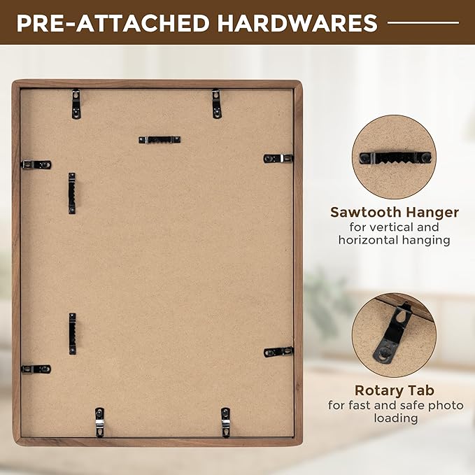 11x14 Wooden Picture Frames USA-Sourced Natural Walnut Solid Wood Photo Frame Handcrafted Rounded Corner with Mat to 8x10 Picture Frame Vintage Display with Real Glass Family Picture， 2 Pack