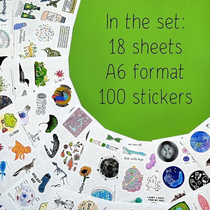 BulbaCraft100Pcs Funny Biology Stickers for Laptop & Water Bottles, Small Biology Sticker Pack, Laptop Decals, Gifts for Women & Men