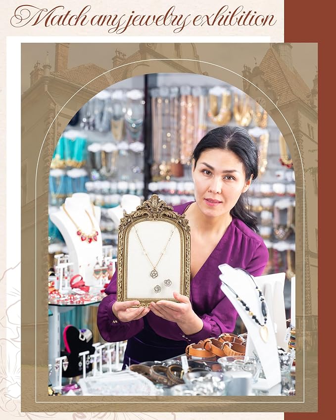 2 Pcs Gold Jewelry Display Stand Vintage Necklace Organizer Ring Holder Earring Tray Resin Jewelry Photography Props Frame with Velvet Backing for Gifts(White,Small,Elegant)