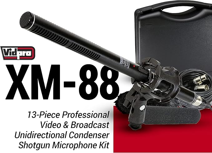 VidPro XM-88 Professional Video & Broadcast Shotgun Microphone Kit, 13-Piece, XLR, Aluminum Alloy, for Recording, Live Streaming, Music, Speaking, Interviews