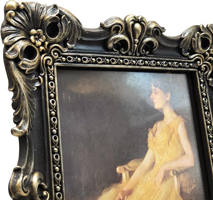 CISOO 5x7 Vintage Picture Frame Antique Ornate Black and Gold Photo Frame, for Table Top and Wall Display, Decorative Floral Design Retro Home Decor, Photo Gallery Art