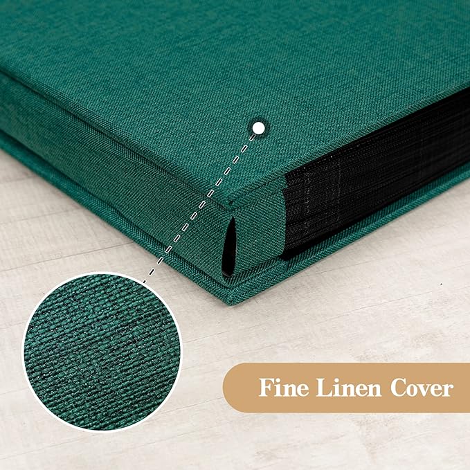 potricher Small Photo Album 4x6 100 Photos Linen Cover Picture Photo Book for Family Wedding Anniversary Baby Vacation (Dark Green,100 Pockets)