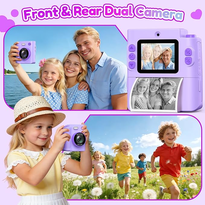 Kids Camera Gift for Girls: Selfie Digital Instant Print Cameras HD Toys for Kids Teen Girls Boys Ages 3 4 5 6 7 8 9 10 12 Birthday Christmas Valentines Easter Gifts with 32G SD Card Purple