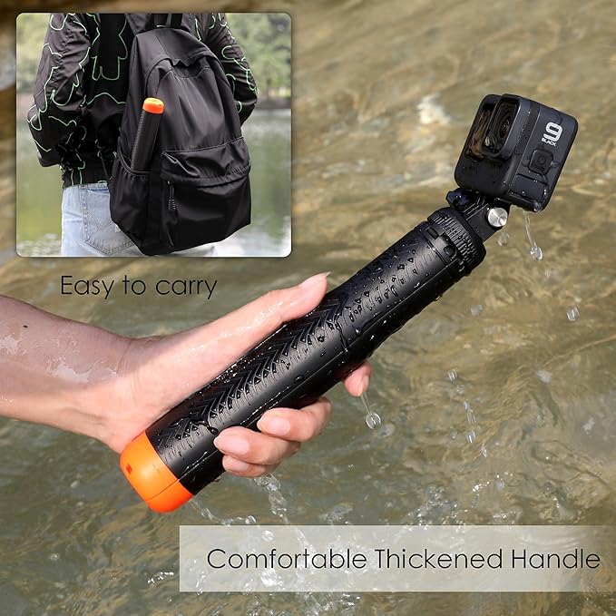 YALLSAME Floating Selfie Stick for GoPro Hero 13 12 11 10 9 8 7 Mini Max Fusion Session, DJI OSMO Action 6 5 Pro 4, AKASO EK7000 V50, 4 in 1 Underwater Waterproof Pole Monopod Hand Grip Tripod Stand