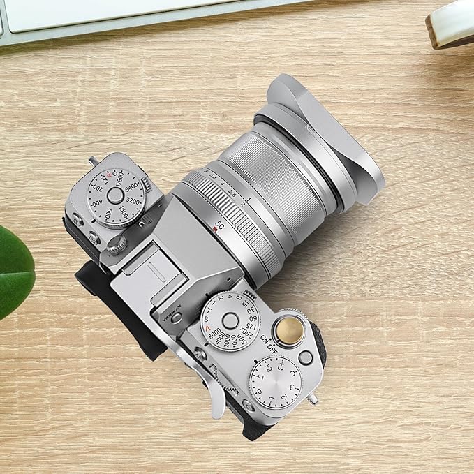 Haoge Bayonet Square Metal Lens Hood for Fujifilm Fuji Fujinon XF 50mm F2 R WR Lens Silver LH-X50W, on XPro3 X-T50 XT5 X-T4 X-T30 X-T3 X-E4 X-A5 X-A20 X-E3 X-H2
