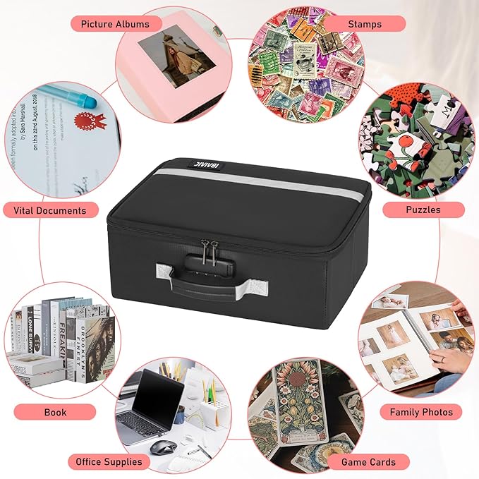 IBVIVIC Fire-resistant Photo Storage Box, Photo Organizer with Lock, Portable Photo Storage Containers Suitable for Storing 16pcs 4" x 6" Photo Cases (Box Only)