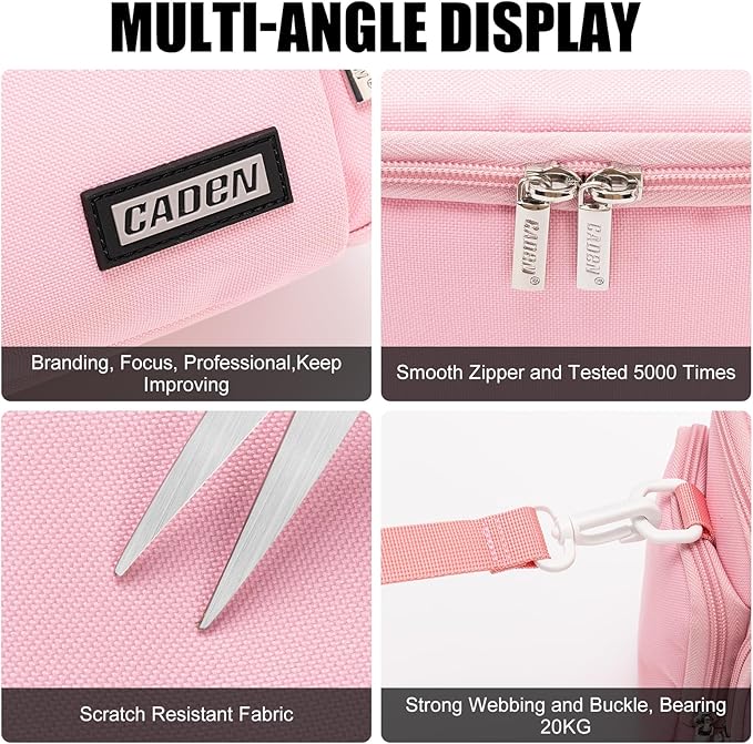 CADeN Compact Camera Shoulder Crossbody Bag Case Compatible for Nikon, Canon, Sony SLR/DSLR Mirrorless Cameras and Lenses Waterproof(1.0 S, Pink)