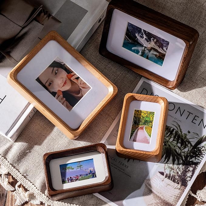 Kattepote 3 inch Wooden Mini Instant Photo Frames, with Mat for 1x2 inch Photos, Natural Beech Wood Mini 2 x 3 inch Tabletop Picture Frame Instant Camera Photo Frames (Beech)