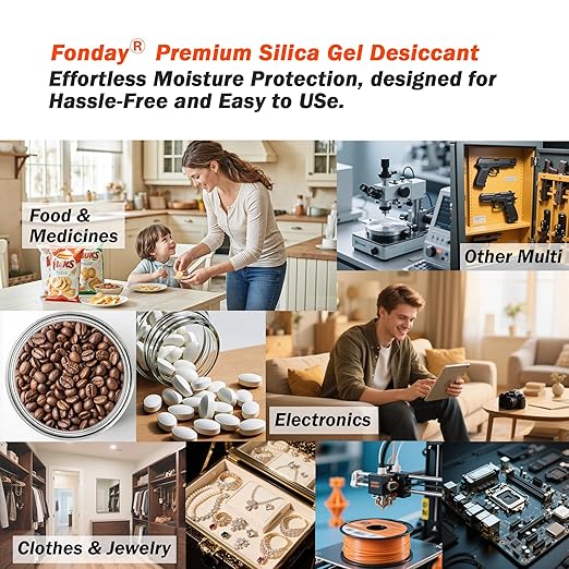 50g x 20 packs Fonday Rechargeable Silica Gel Desiccant Packets Fast Reactivate Desiccant Bags Moisture Absorbers for Storage Bins, Suitcase, Safe, 3D Filaments, Electronics