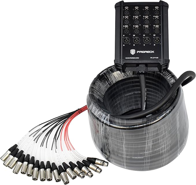 PRORECK 12-Channel Low Profile XLR Send Circuit Board Snake Cables, XLR Splitter Cable for Live, Recording, Stage, Studio, 100 Feet Long