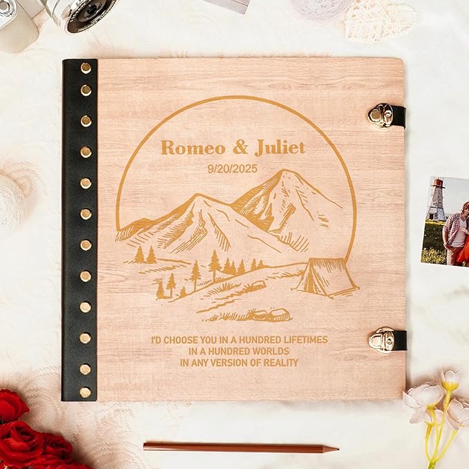 Personalized Travel Photo Album - Travel Scrapbook Custom Wooden Adventure Book Scrapbook for Couples, Vacation Photo Album Perfect Keepsake Gift for Adventures, Vacations, And Honeymoons