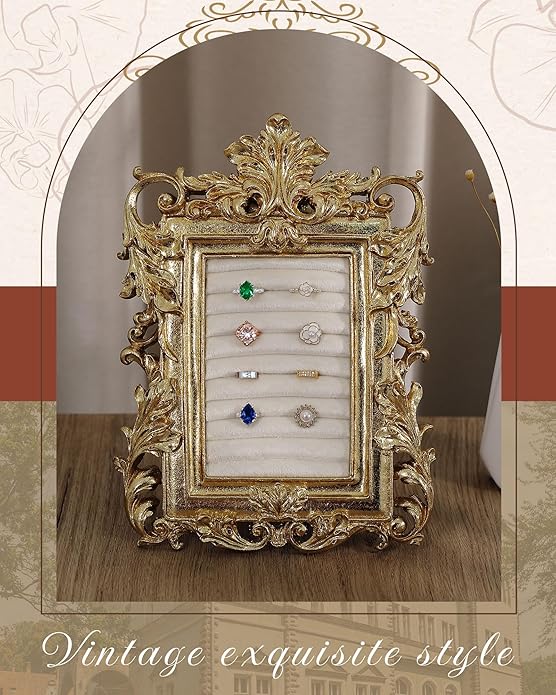 Jewelry Display Stand Vintage Necklace Organizer Ring Holder Earring Tray Resin Jewelry Photography Props Frame with Velvet Backing for Gifts