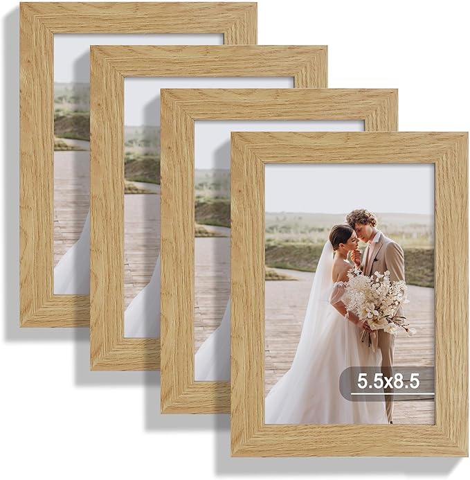 5.5 x 8.5 Diploma Frame Set of 4, Made of Real Glass and Natural Oak Frame, 5.5 by 8.5 Photo for Wall or Tabletop