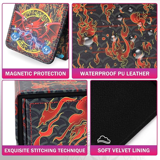 Card Deck Box for YGO MTG Deck Box 110+ Double Sleeved Cards Storage Trading Games Leather Storage with divider,Lasercard,Holder (Sky Dragon)