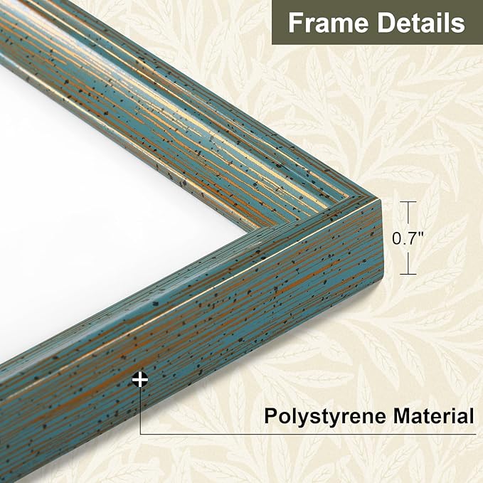 Vittanly 12x12 Picture Frame Set of 4, Vintage Photo Frame for Wall or Tabletop, Display 8x8 Pictures with Mat or 12x12 without Mat, Rustic Farmhouse Home Decor, Blue