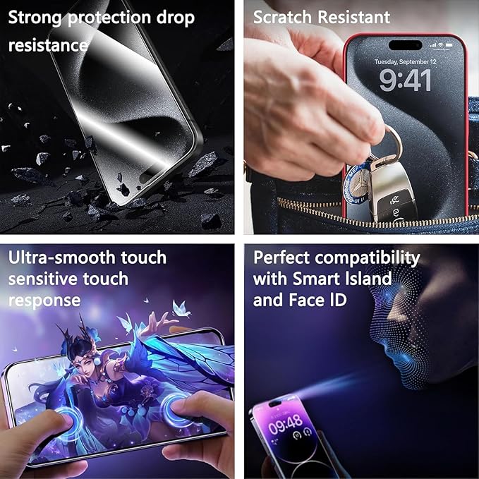 CHRYSHA Screen Protector for iPhone 17, iPhone 16 Pro 6.3-Inch, 2 Pack, 9H Tempered Glass, HD Clear, Full Cover, Anti-Fingerprint, Easy Installation