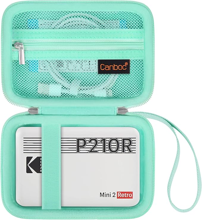 Canboc Carrying Case for KODAK Mini 2 Retro 4PASS Portable Photo Printer/KODAK Mini Shot 2 Retro 4PASS 2-in-1 Instant Digital Camera, Mesh Bag fits Photo Paper and Cable, Green