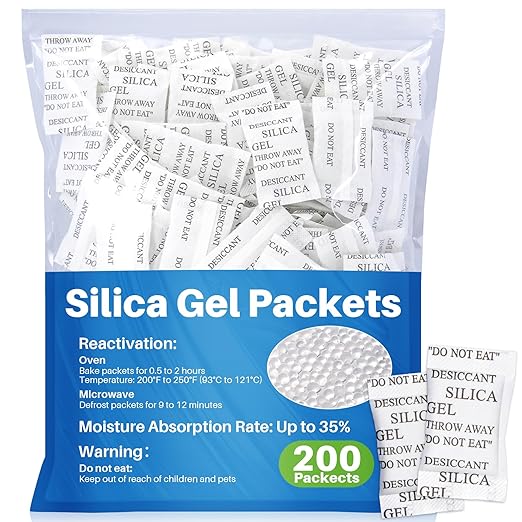Sukh 200PCS 2Gram Desiccant Silica Gel Packets - Rechargeable Desiccant Packs,Silica Gel Desiccant Beads,Silica Packets for Storage,Moisture Absorbers for Electronics,Closet,Jewelry,Shoes,Clothes