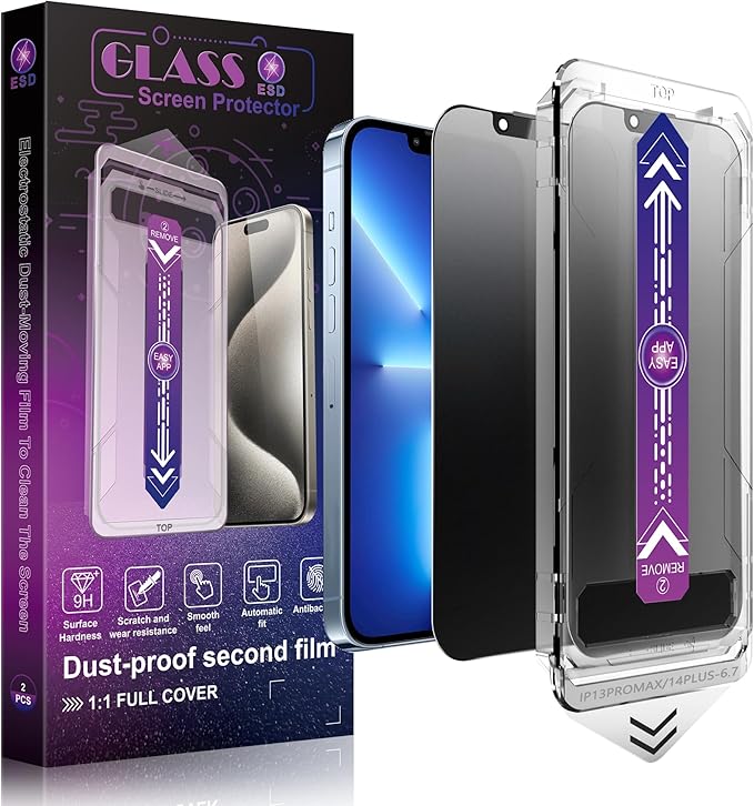 SHANG PIN JIA 2 Pack Matte Privacy Screen Protector for iPhone 13 Pro Max and iPhon 14 Plus 6.7-Inch Auto Dust Removal, No Bubbles,Anti-Spy Tempered Glass Film, Easy Installation