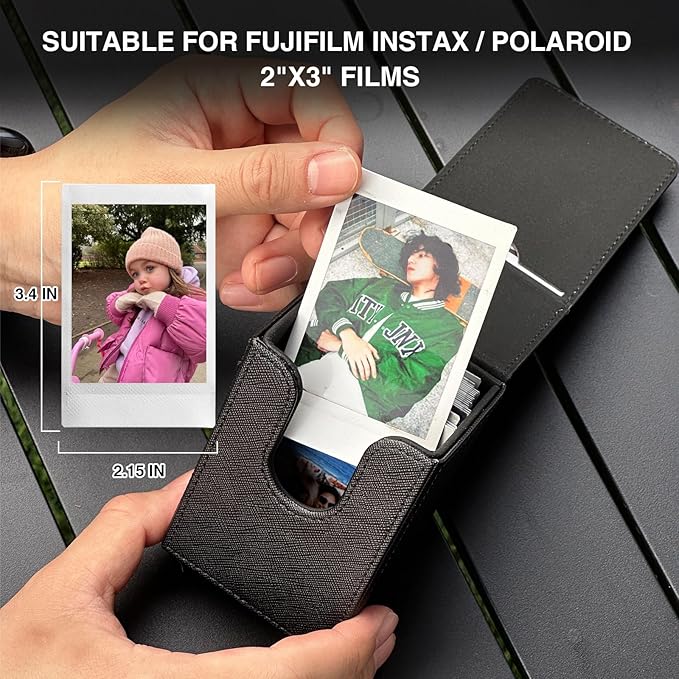 CAIYOULE Picture Holder Case for Fujifilm Instax Mini 41/12/11/99/90/EVO/SE/7+ Film Photo, PU Leather Photo Storage Box for Polaroid Mini Film, 2.5x3.7 Protective Case Can hold 50+ films, Black